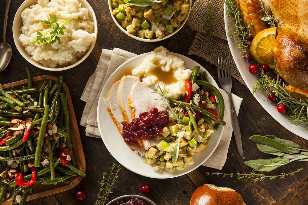 Homemade Thanksgiving Turkey on a Plate with Stuffing and Potatoes