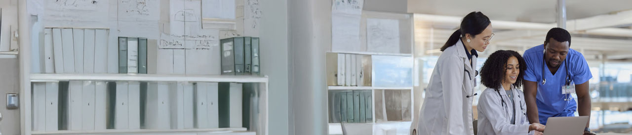 health care providers lookung at a computer