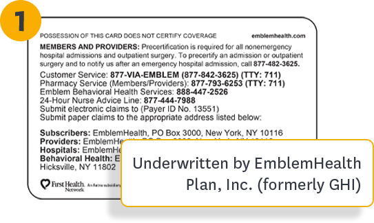 Sample ID Card - Underwritten by EmblemHealth Plan Inc. (formerly GHI)