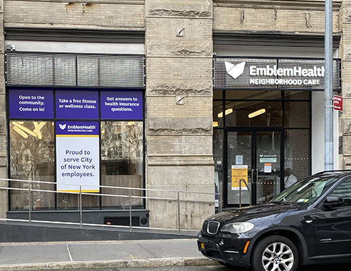 Outside of EmblemHealth's Neighborhood Care location on Duane Street.