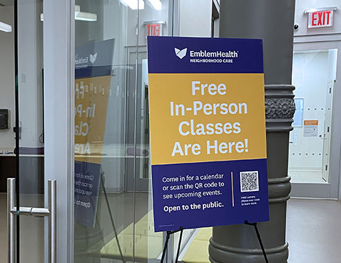 Sign posting at EmblemHealth's Neighborhood Care location on Duane Street.
