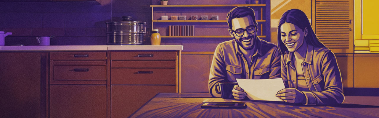 A couple at home reviewing their health insurance plan