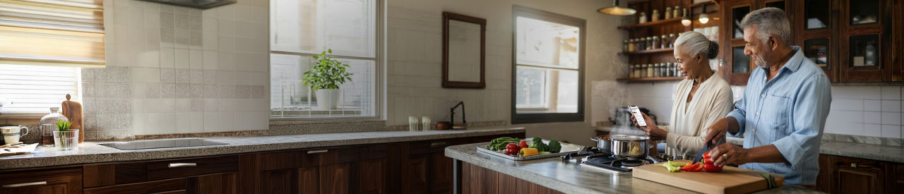 couple cooking in kitchen