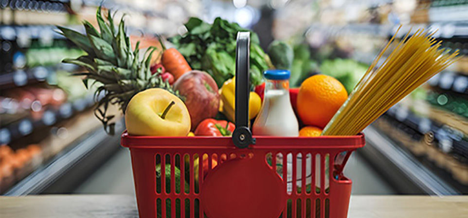 healthy grocery items in shopping cart