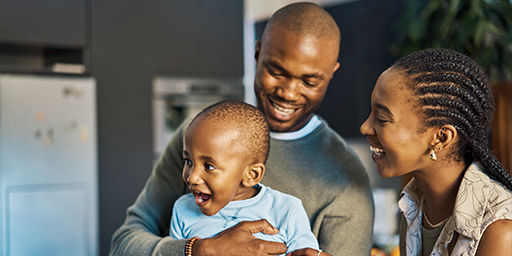 Family of 3 playing at home