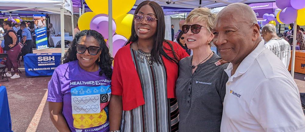 EmblemHealth CEO Karen Ignagni, Bronx Borough President Vanessa Gibson,, and EmblemHealth’s VP George Hulse, and staff at Healthier Futures Health and Wellness Expo in the Bronx