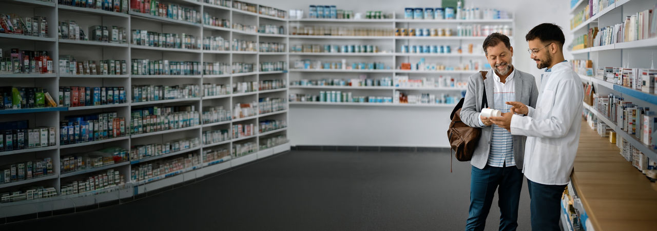 pharmacist talking to customer