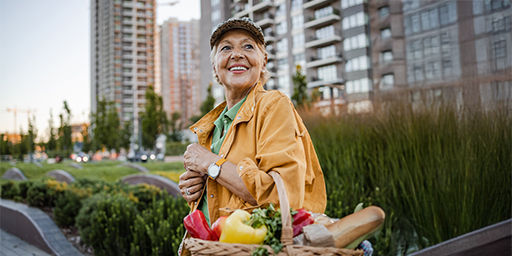 senior at the farmers market