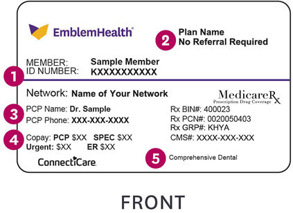 Back of EmblemHealth Medicare member sample ID card for 2025.