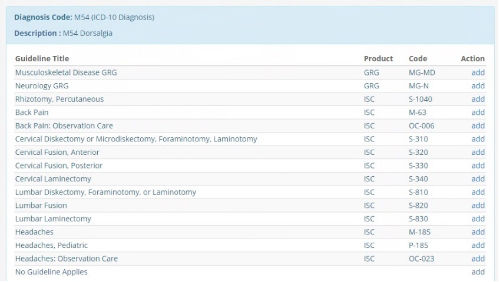 No MCG/Clinical Guideline Required portal screenshot.