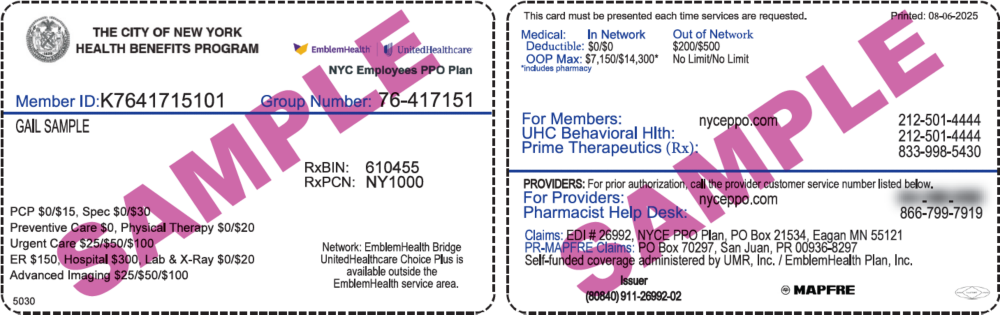 NYCE PPO Member ID Card