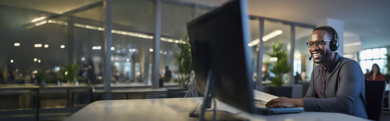 telemarketer at computer