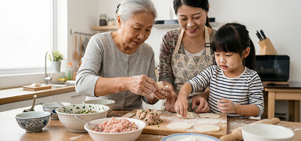multigenerational females cooking
