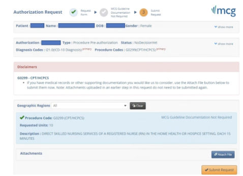 Procedure code portal screenshot.