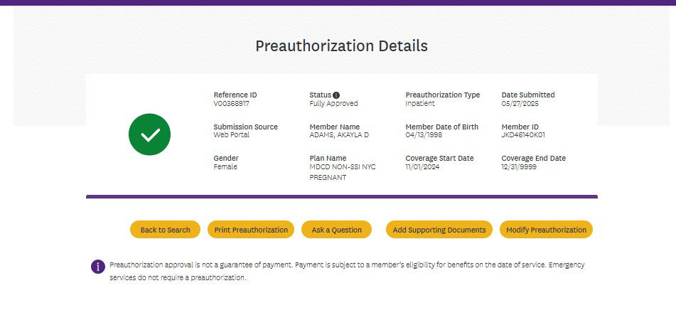 Submitted Preauthorizations and Determination Letters
