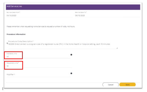 Service Line Home Care portal screenshot.